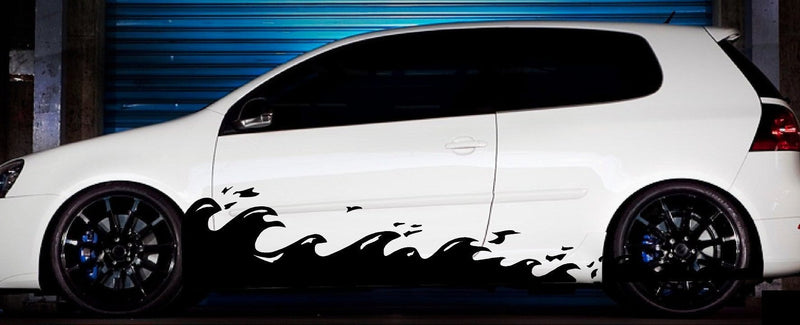 vinyl cut splashing wave decal on white car